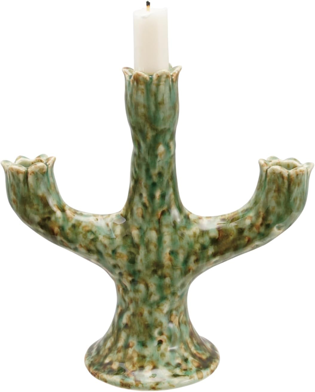 Creative Co-Op Stoneware Flower-Shaped Candelabra in Reactive Glaze, Green