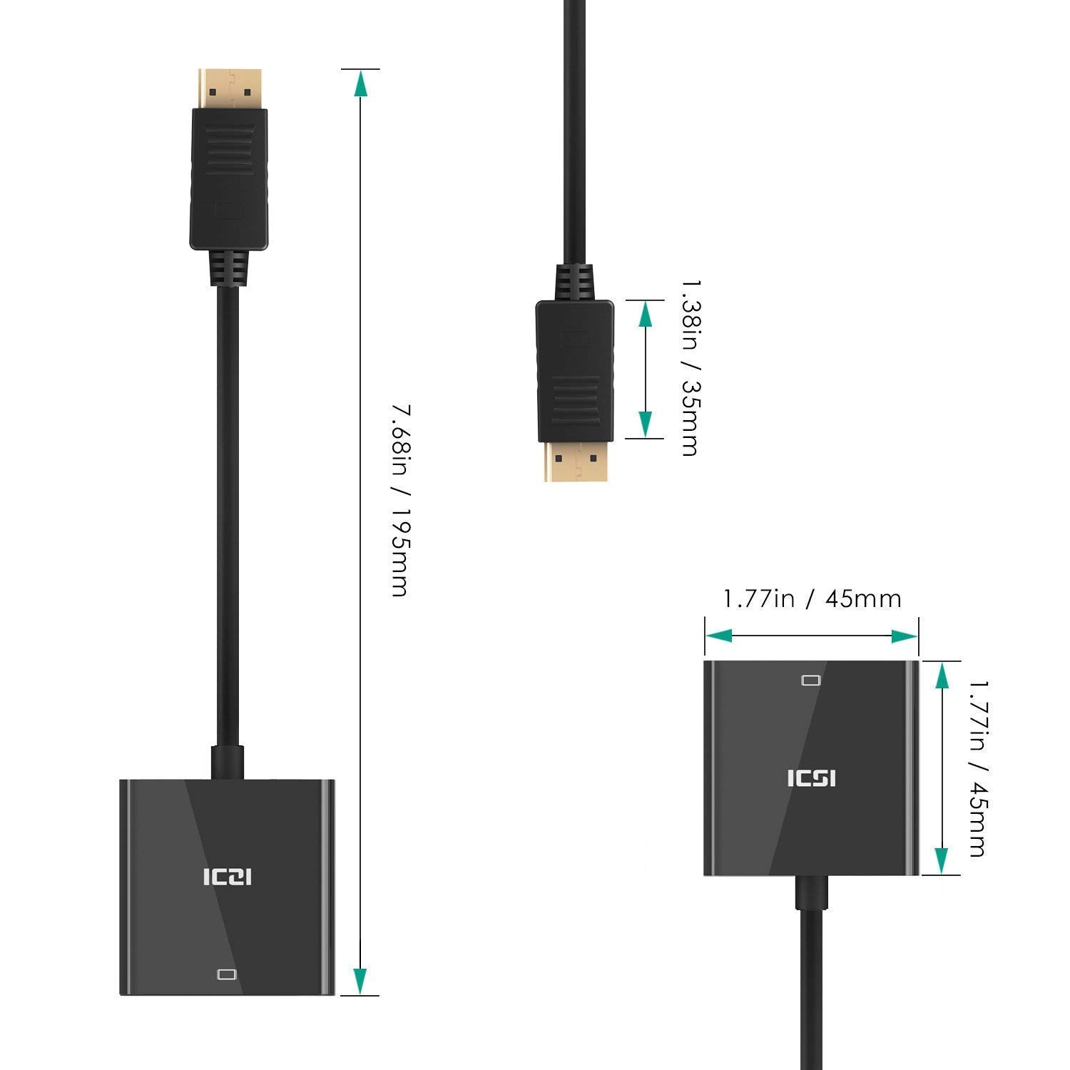 ICZI Cavo adattatore da display a porta VGA da DP a VGA 1080P per PC e laptop Placcato oro