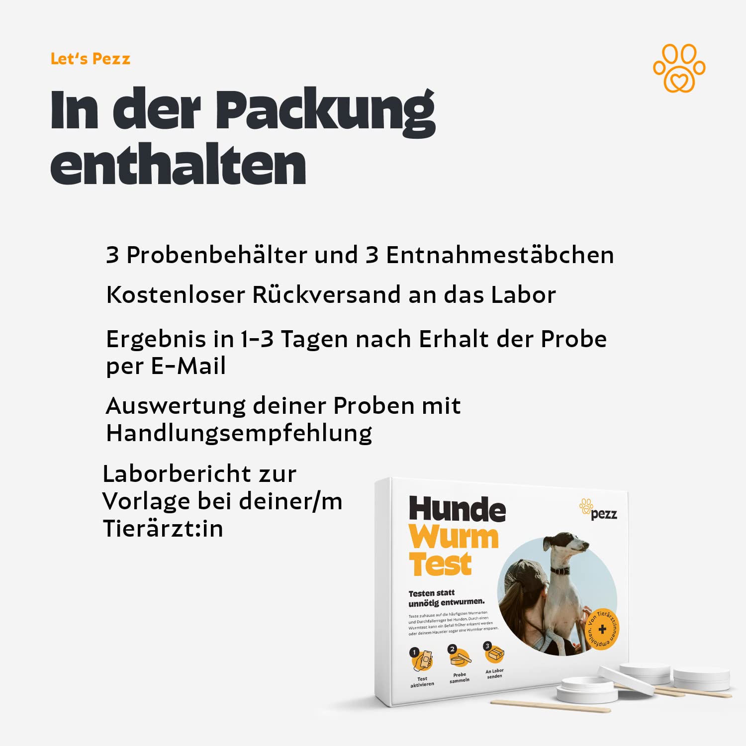 Pezz Wurmtest für Hunde (PRO) zum Testen auf die häufigsten Wurmarten inkl. Giardien | Labor-Befund inkl. Handlungsempfehlung | mit gratis Labor-Versand (1 Stück)
