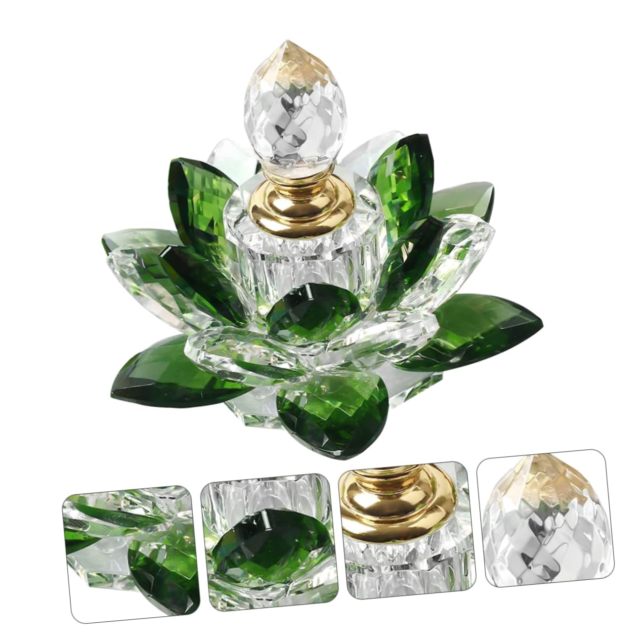 SOLUSTRE Grüne Parfümflasche aus Kristall im Lotus Design Leere Dekorative Parfümflasche für Zuhause mit Vintage Stil zur Aufbewahrung von Kosmetik und Ätherischen Ölen