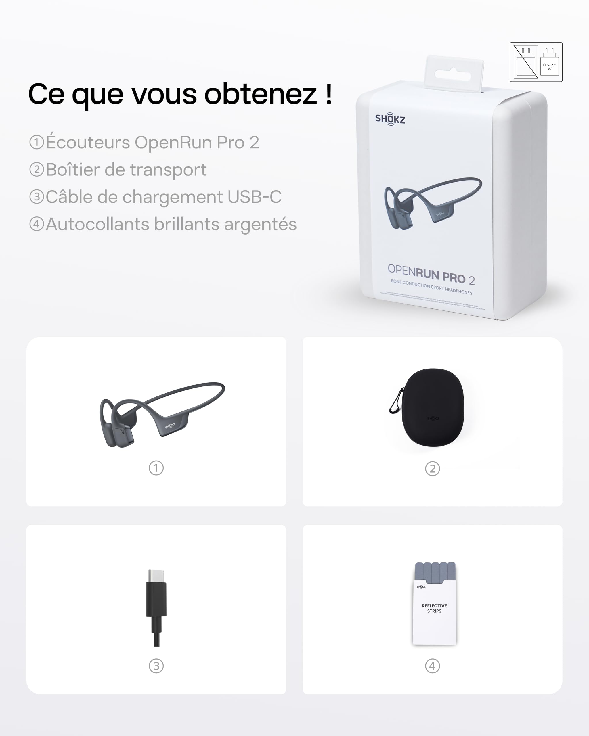 SHOKZ Casque à Conduction Osseuse OpenRun Pro 2, Écouteurs sans Fil Bluetooth 5.3, Microphones Réducteurs de Bruit, Étanchéité IP55, 12h d'Autonomie, Charge Rapide USB-C, Noir