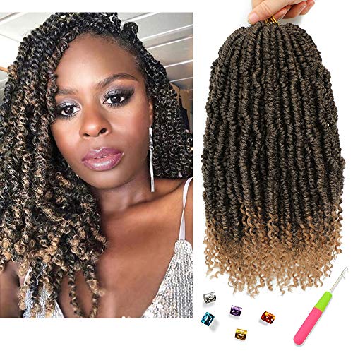 Spring Twist Crochet Hair Passion Twist Hair 12 Inch 6 Packs Pre looped Bomb Twists Braiding Hair Crochet Braids Fluffy Pre twisted Synthetic Hair Extension(12 Inch, T1B/27)
