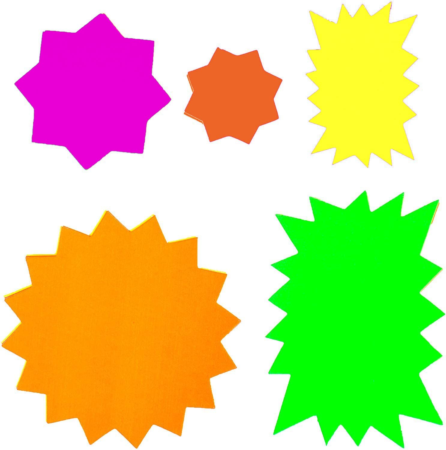 JMS we create smile - 150 x Neon Fluorescent Sale Stars Flash Price Display Tags - Assorted Sizes Labels