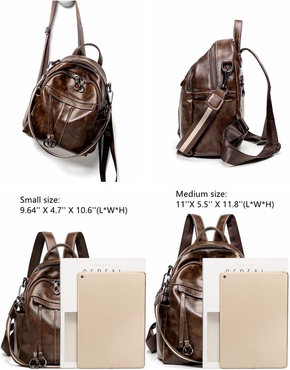 Mn&Sue Backpack Purse for Women Medium Size Leather Backpack Fashion Shoulder Bags Rucksack (Small, Coffee)