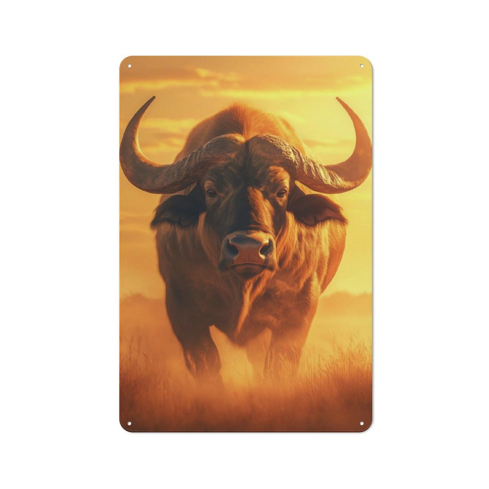 Junmoney African Buffalo Sunset Portrait Tin Sign 30X20cm For Workshop Wall, Rustic Wall Decor, Suited To Workshop Decor Fans