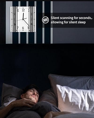 Miniatura 6 de Reloj de pared de madera con rayas negras, silencioso, sin tictac, estilo granja, línea negra, reloj de pared cuadrado, funciona con pilas, reloj