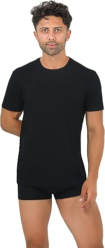 Miniatura 2 de BAMBOOVEN Camisetas para hombre de rayón hechas de bambú, ajuste moderno, camiseta interior que absorbe la humedad, cuello redondo, camisetas