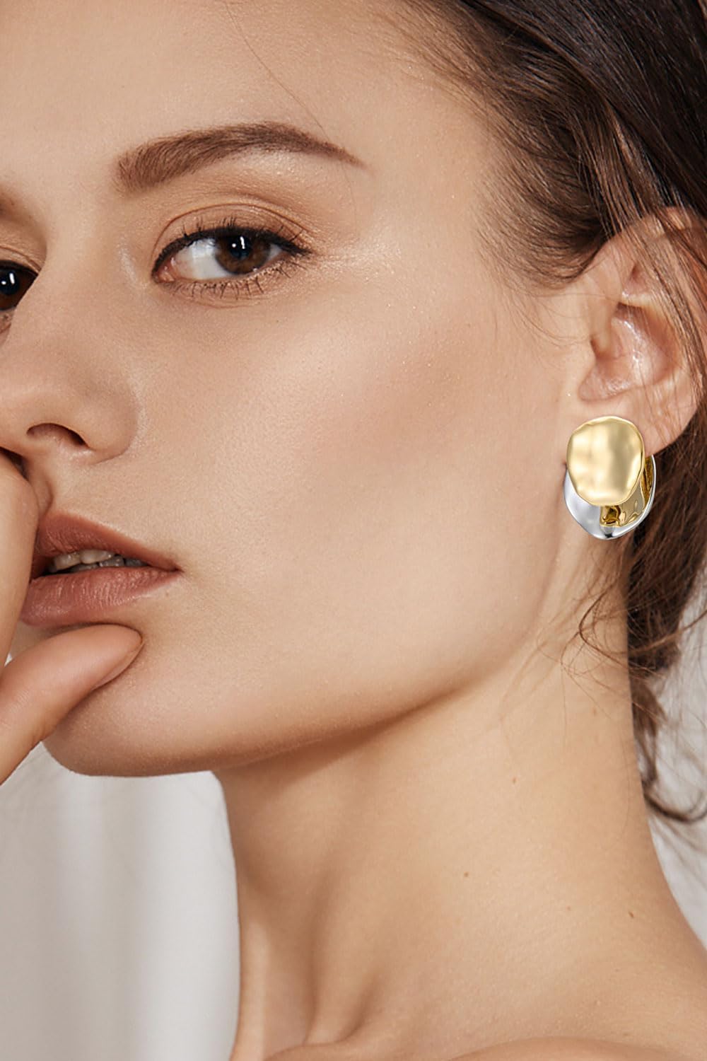 Gold and Silver Hoops Earrings,Two Tone Earrings for Women,Mix Color Chunky Studs,Hypoallergenic Earrings for Teen - Image 5