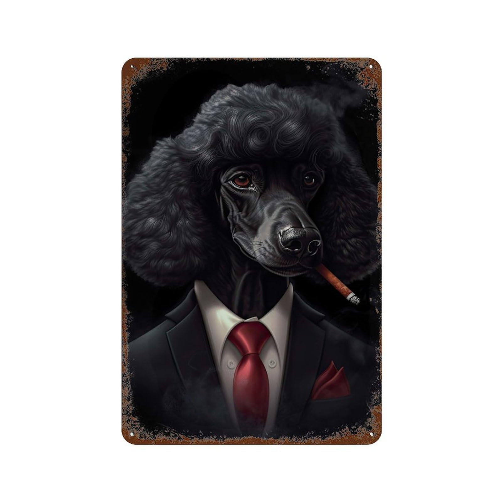 Black Poodle Gangster Suit Weathered Tin Sign 11.8"x7.9", Ideal for Shed, Workshop And Garage Wall Decor