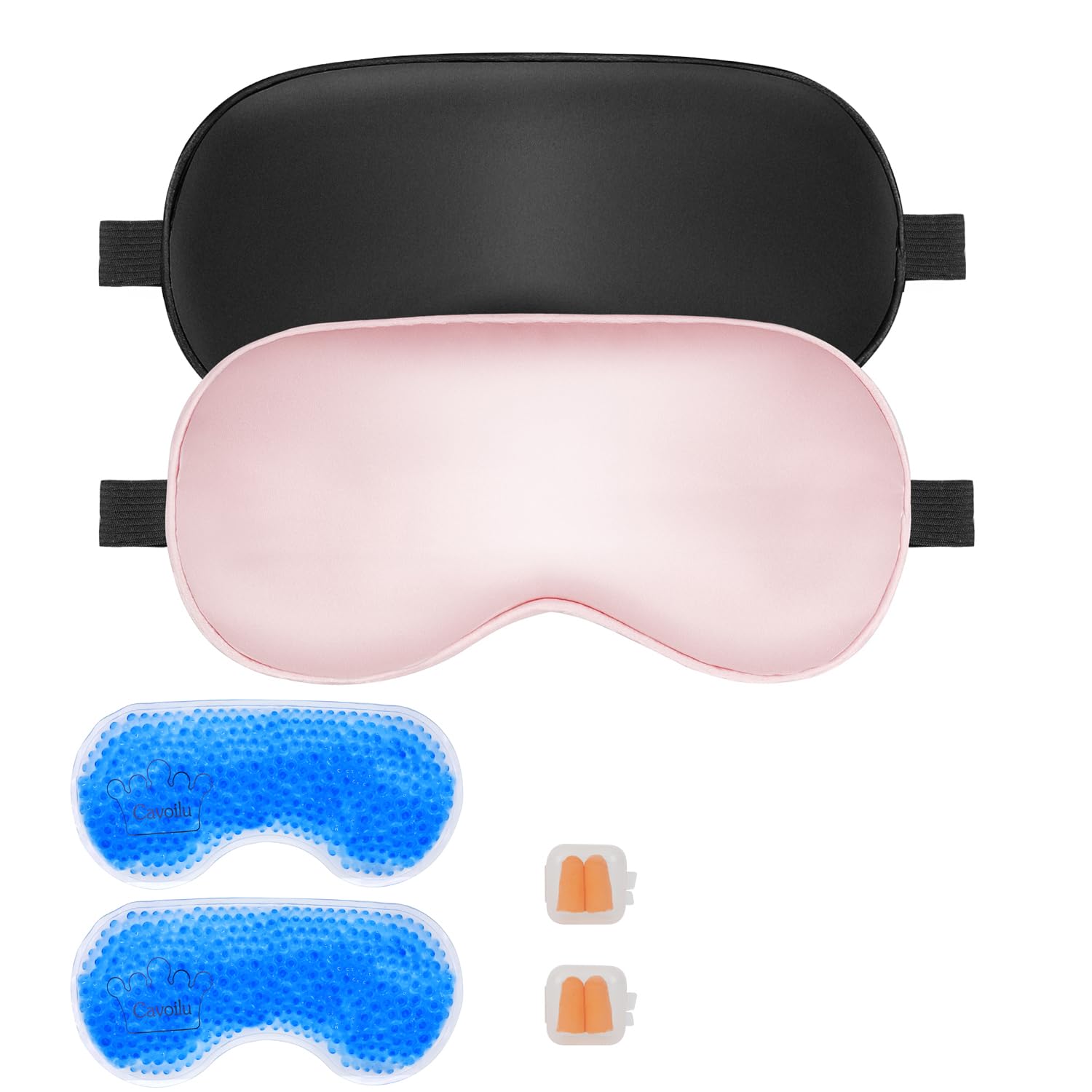 Schlafmaske mit kühlender Gel-Augenmaske, 2 Packungen beheizte Augenmaske zum Schlafen, wiederverwendbare Eisseide, Verdunkelungsaugenabdeckung, Schlafmaske für Reisen, Zuhause, Büro, Yoga,