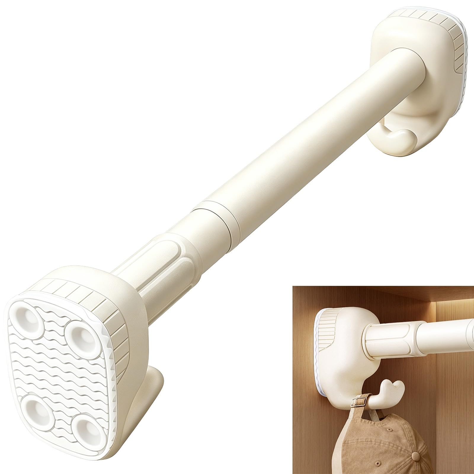 Adjustable Tension Curtain Rod 14'' to 193'', Metal Pressure Curtain Rod for Hanging Clothes, Curtain Rods No Drilling with Wall Brackets for Wardrobes, Laundry Room(Beige,280-350cm/110-138in)
