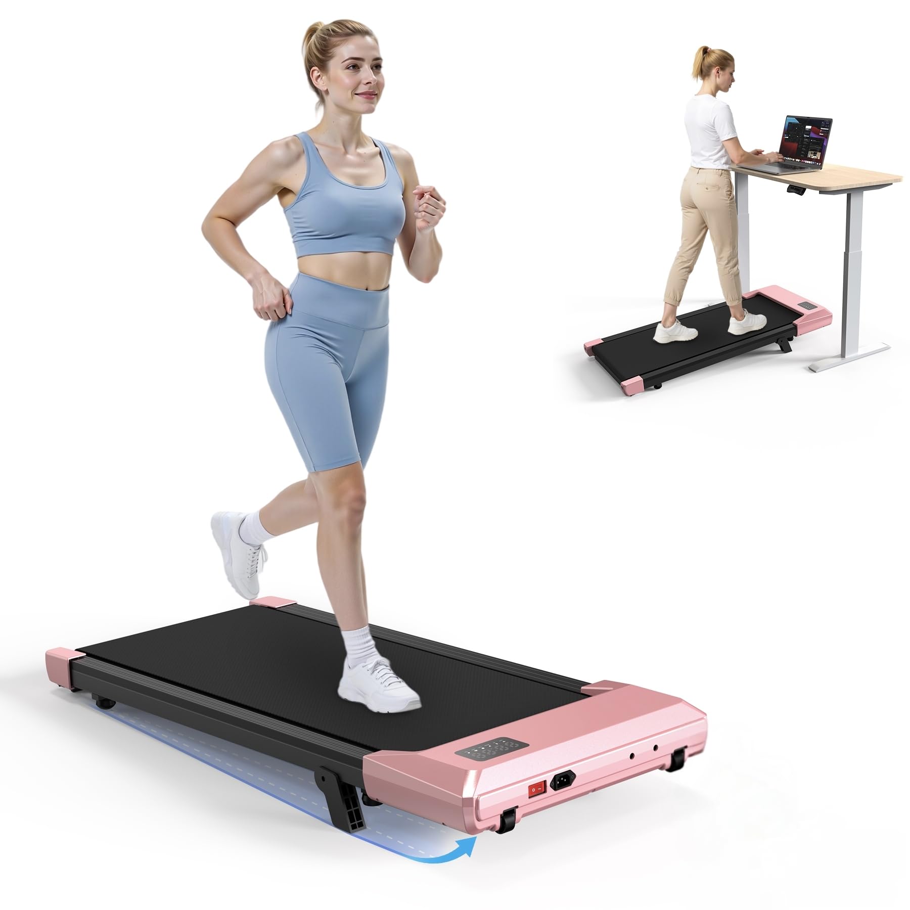 DeerRun Raceable Walking Pad Suitable for High-tech wearables, Under Desk Treadmill Max 350LBS with APP Control, Walking Machine for Home with AI chaperones & Multi-Runner Races