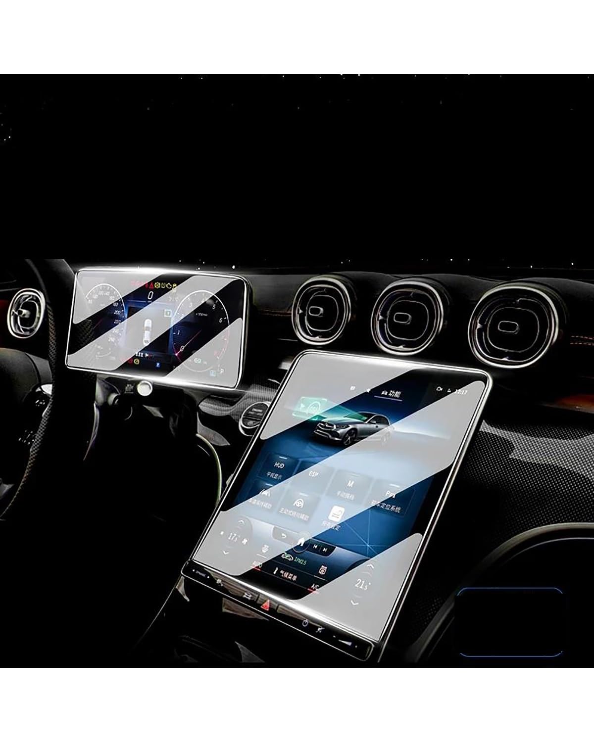 Protector de Pantalla de Cristal Templado para la Consola Central del Mercedes-Benz Clase C C200 C260 C300: Pantalla táctil, navegador, velocímetro y navegador.