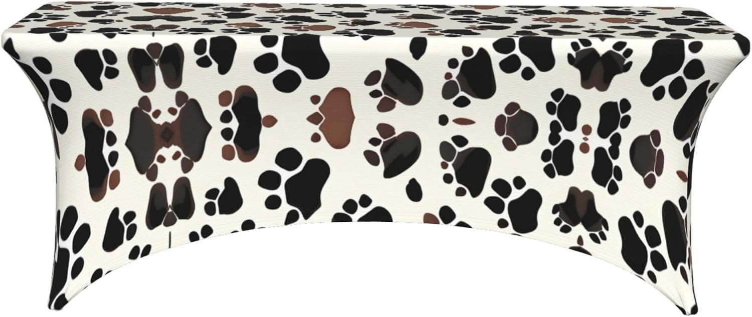 Dog Paw Prints Print 6ft Spandex Table Cloth Stretch Patio Table Cover for Event Wedding Banquet Party, Black