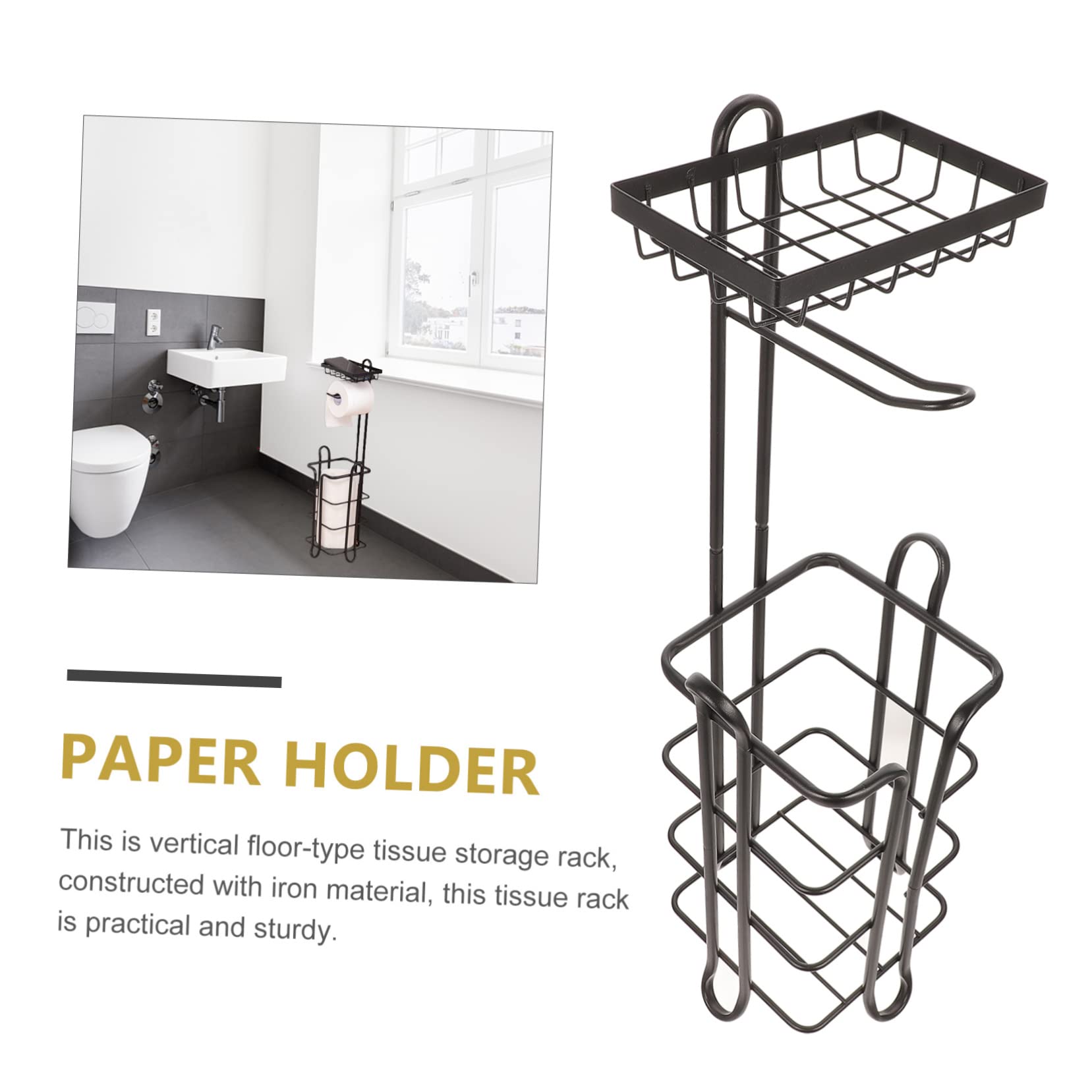 VILLCASE Portarotolo Verticale in Ferro Nero, Struttura a Livelli, Grande Capacità per Casa e Bagno, Resistente All’usura e Stabile