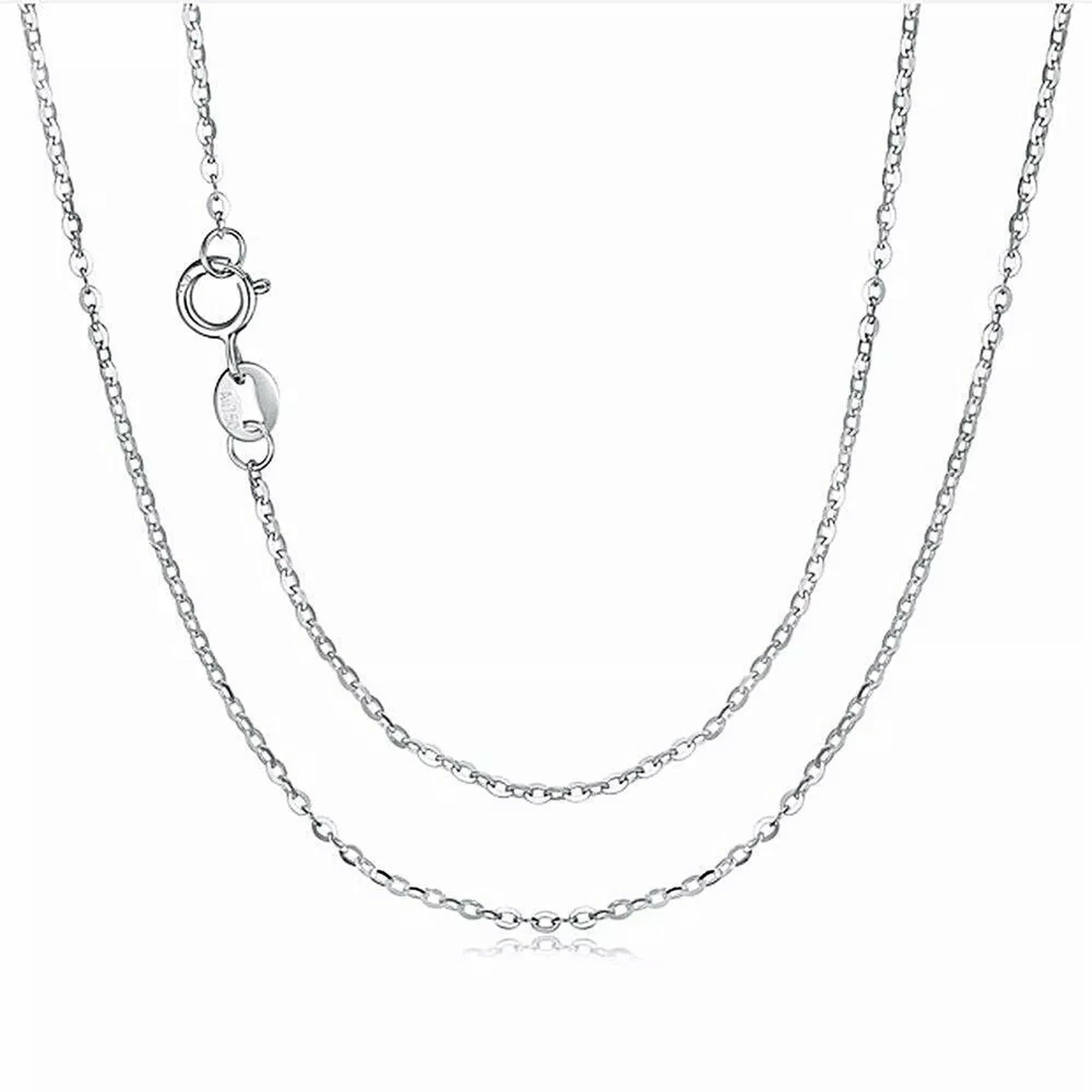 Halskette aus reinem 18 Karat Weißgold AU750, 1 mm Glieder, Rolo-Kette, 45,7 cm, 750C002-18