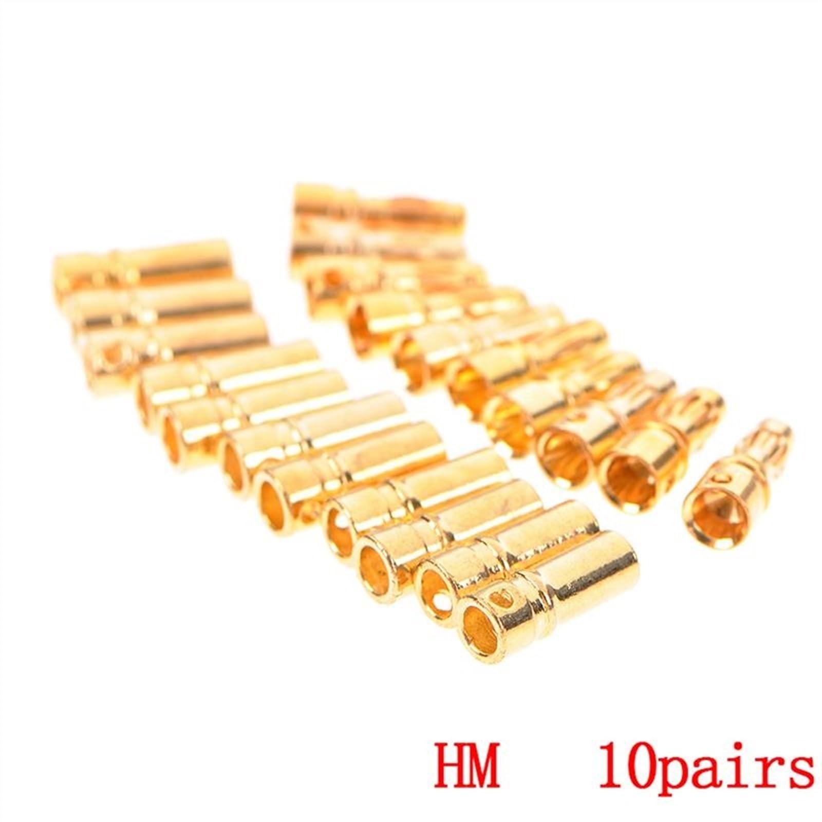 10 par wtyczek bananowych typu Bullet pozłacane 3,5 mm