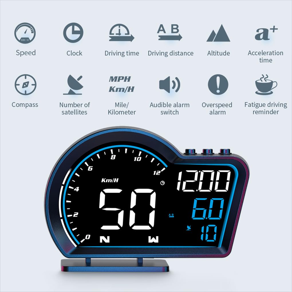 Velocímetro LED para automóvil: aplicable a Todos los Modelos de vehículos Pantalla Alarma Digital Hud Ajuste automático de sensibilidad