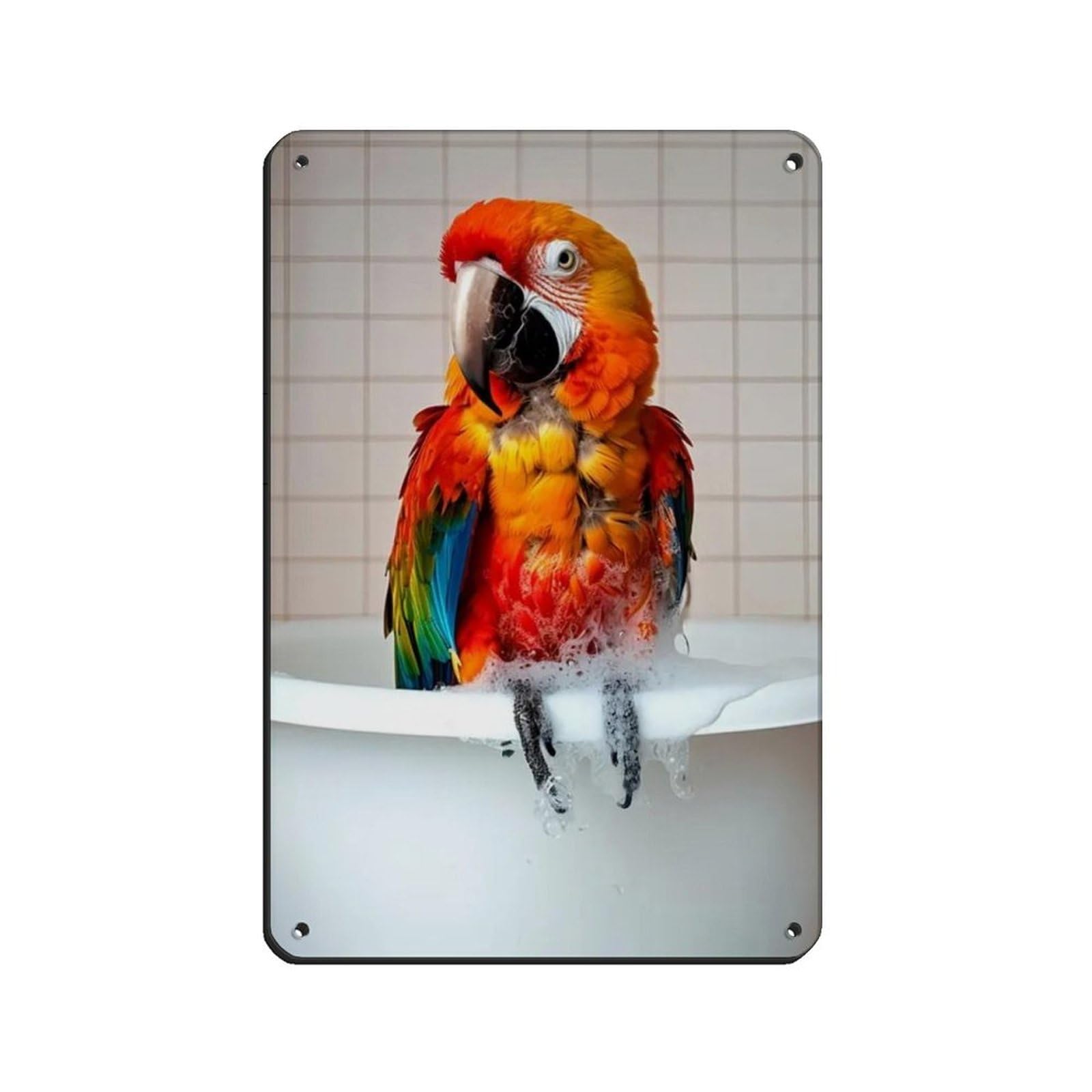Parrot in The Bathtub, Funny Bathroom Art Tin Sign Vintage Metal Pub Club Cafe Bar Home Wall Art Decoration Poster Retro 8x12inch(20x30cm)