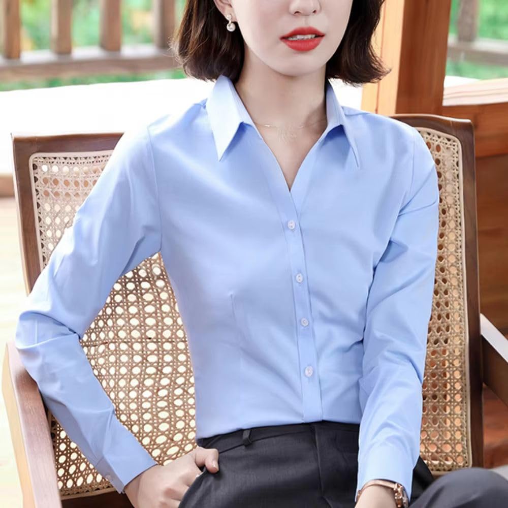 JYHBHMZG Mujer Elegante Camisa Primavera Manga Larga Temperamento Blusa de Gasa Formal Oficina Mujer Ropa de Trabajo Top