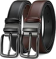 DOOPAI Men's Reversible Genuine Leather Belt 1.25" - Black/Brown Dual Sided, Trim-to-Fit Dress & Casual 2-in-1 Belt