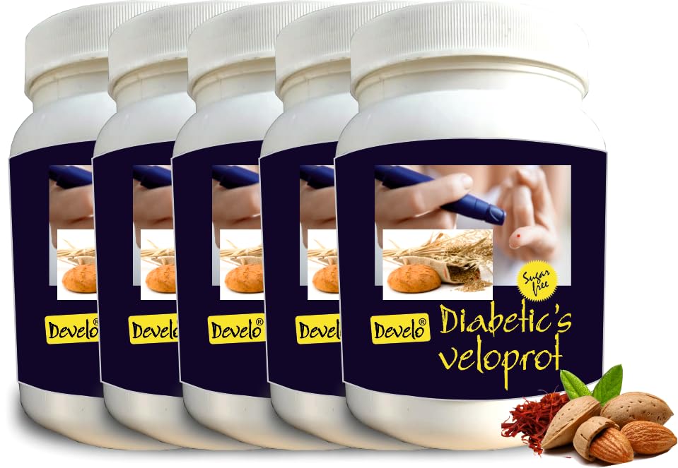 Image of Develo Diabetic Protein Powder Sugar Free Nutrition for diabetes Care (Pack of 5) Kesar Badam