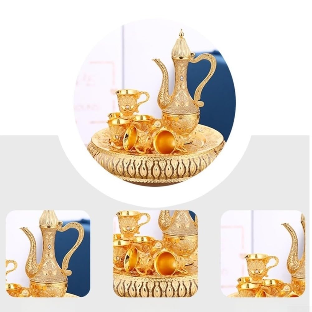 Set Vino per lusso Zinco Fiaschetta 6 Bicchieri Vassoio Set Vino(Gold) | Lega di zinco , placcatura argento, anti-ruggine, , per facile da pulire