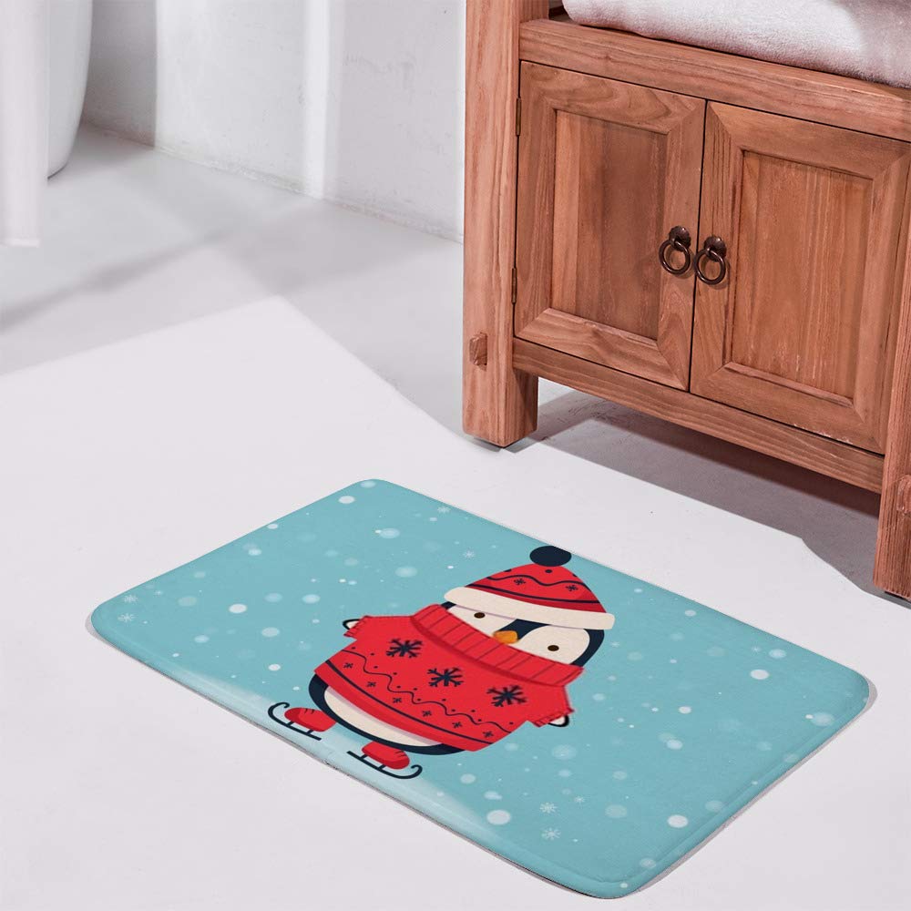 Paillasson motif pingouin de Noël en velours 60x90 cm pour l'entrée