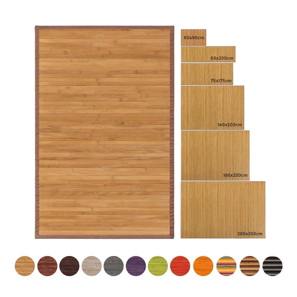 Lolahome Alfombra De Salón O Comedor Oriental Marrón De Bambú De 200 X 300 Cm Sol Naciente, 200X300 | Resistente a humedad y manchas. Protege el suelo de tu salón, cocina o dormitorio aportando un toque cálido y muy natural