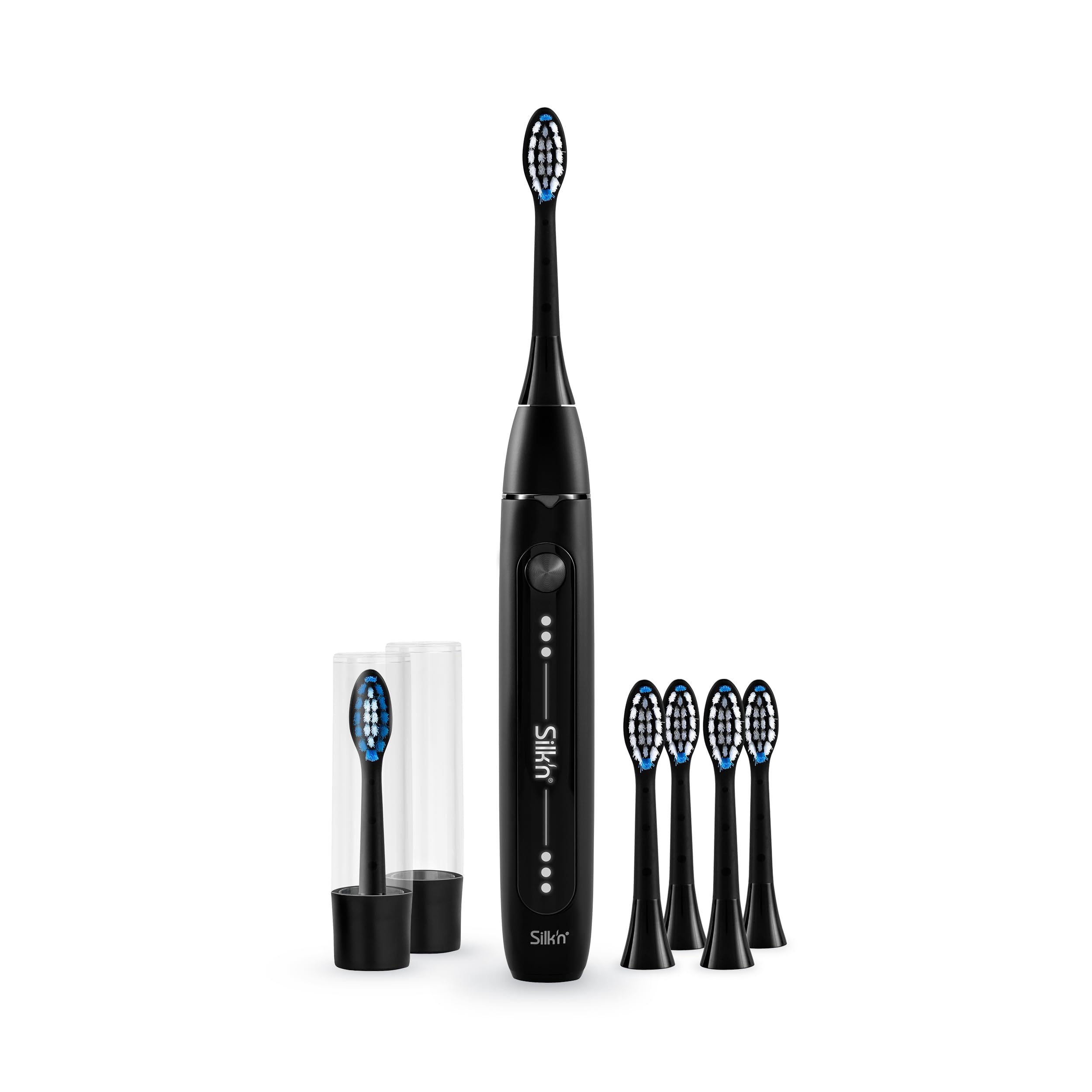 Silk'n Set de cepillo de dientes eléctrico con set de repuesto - SonicYou and Refill Set - con paquete de 4 cabezales de cepillo negros - Idea de regalo - Negro