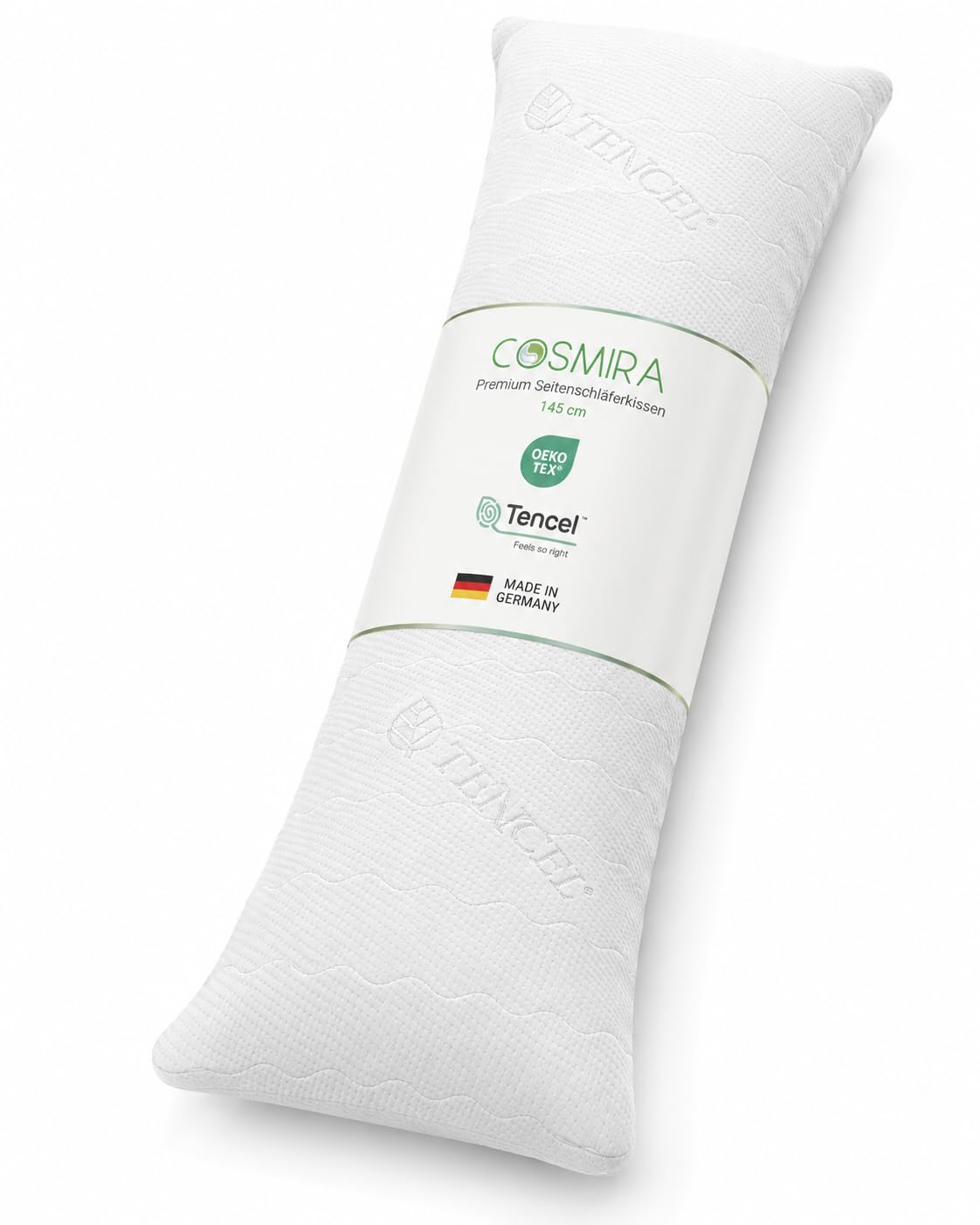 Premium Seitenschläferkissen 165 cm – Ergonomisches Körperkissen mit verstepptem Tencel Bezug – anschmiegsam & atmungsaktiv – Allergikerfreundlich, waschbar, Oeko-TEX Zertifiziert