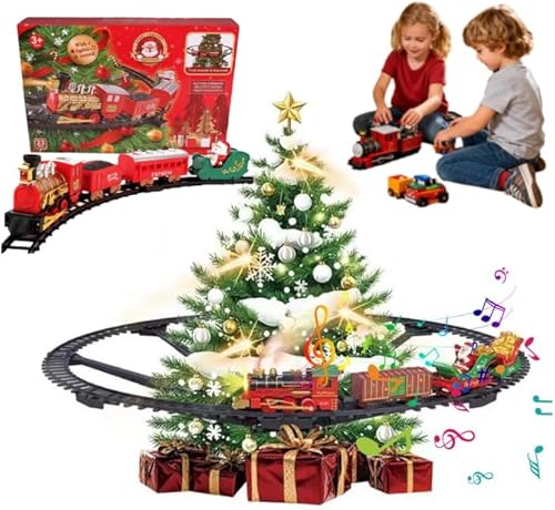 Juego de tren de Navidad alrededor del árbol, juego de tren de Navidad colgante con música en aerosol ligero, juegos de trenes iluminados alrededor