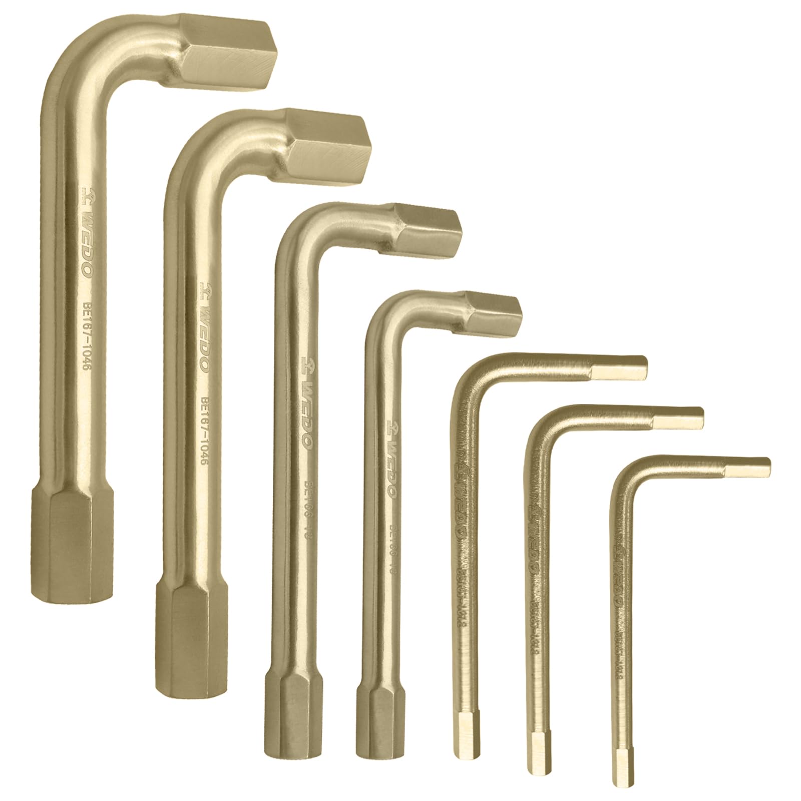 WEDO Set di 7 chiavi a brugola a brugola non scintillanti, imperiali, 5/64", 3/32", 1/8", 5/32", 3/16", 7/32", 1/4", bronzo alluminio, resistenza alla corrosione, certificato BAM & FM, strumento di