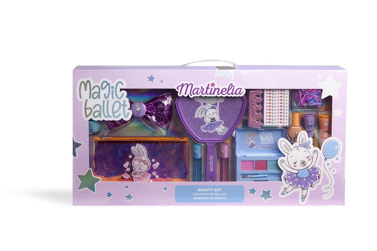 MARTINELIA Magic Ballet MEGA SCHÖNHEITS Set, Kinder Schminkset, mit Nagellack, Lip Gloss, Lidschattenpalette und Kosmetiktasche