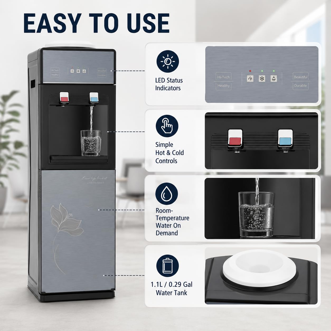 Distributeur d'eau Fontaine à Eau électrique avec Indicateur Et Et casiers Distributeur d'eau Froide pour La Maison,pour Bureau, Maison, Salon, Chambre à Coucher
