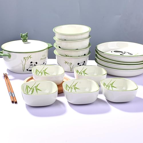 Miniatura 5 de Juego de 5 platos de cerámica de estilo japonés para salsa de soja, lindo diseño de panda y bambú, cuencos de inmersión de 6 onzas para sushi,