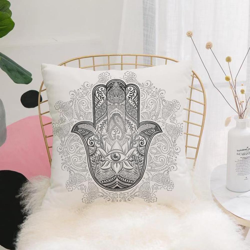 HYMSXW Cushion Cover,Throw Pillow Case Home Decorative for Living Room Bedroom Sofa Chair 20X20 Inch,Evil Eye, Protection Symbol Ornate Hamsa on Mandala Inspired Paisley Backdrop,P,Pillowcase 50X50cm