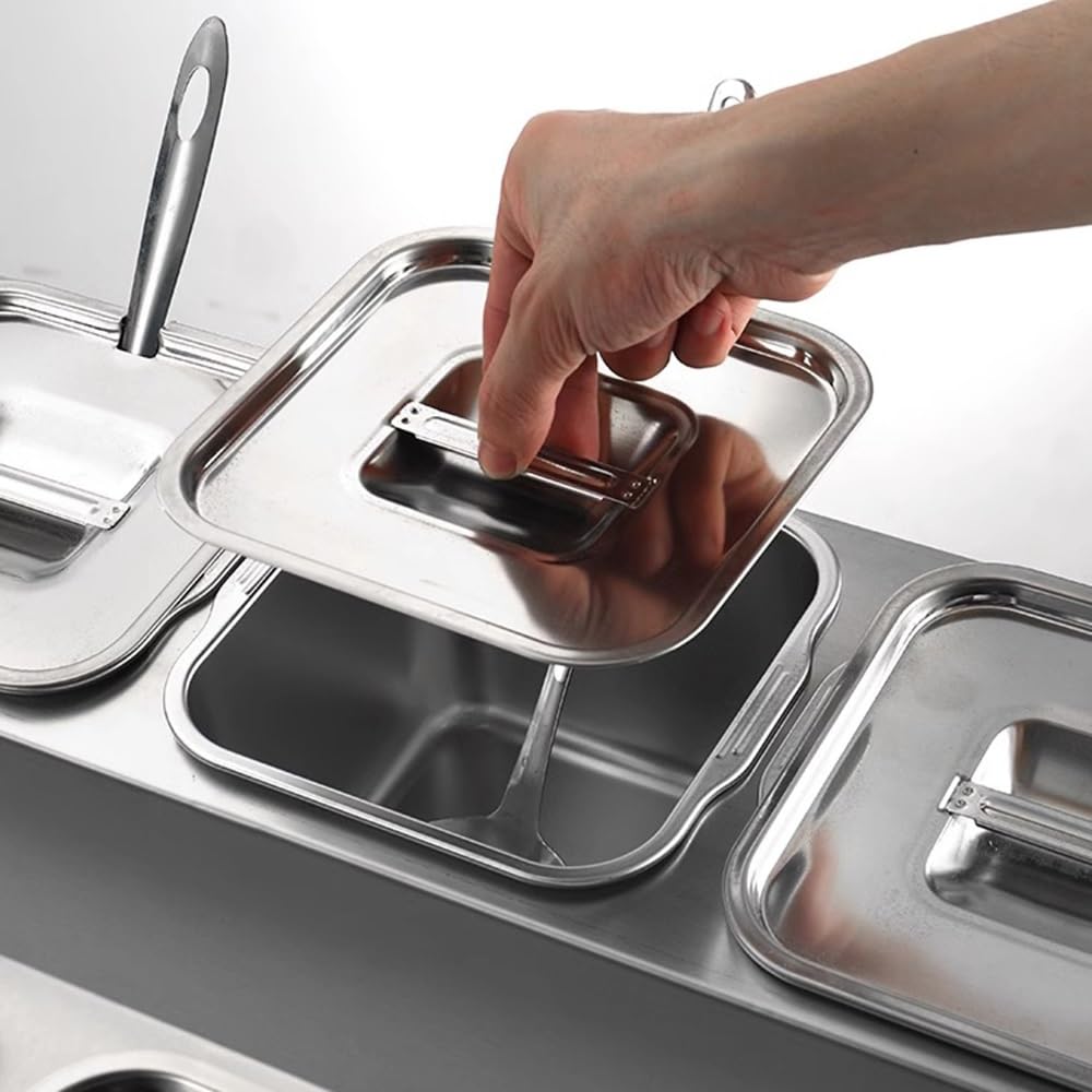 ISCBAFYX Especiero de Acero Inoxidable 304 con Tapas y cucharas Soporte para condimentos de encimera de 2 Niveles, Ideal para Almacenamiento de Mermelada en Cocina o Restaurante