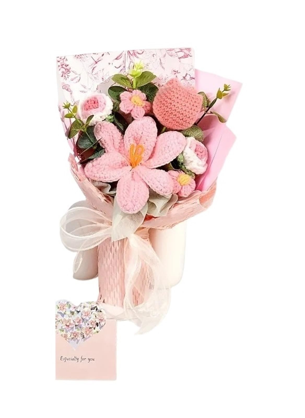ENWWCH Handmade Crochet Tulip Bouquet Graduation Present Wed Fabric Home DecorWinter For Home(Color3)