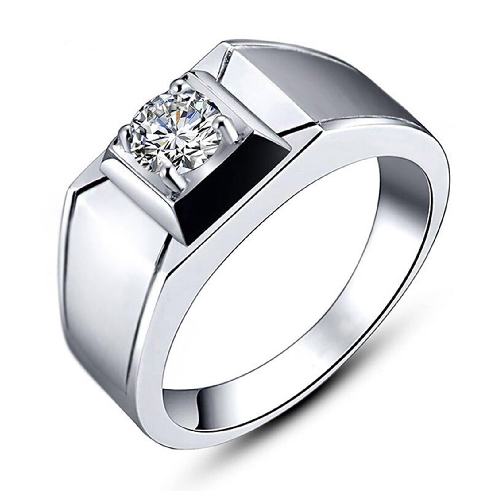 Wycian Anillos de boda para hombre, anillo de plata de 18 quilates, oro blanco de 18 quilates, moissanita, talla 54 (17,2), clásico para lesbianas, graduación grabada