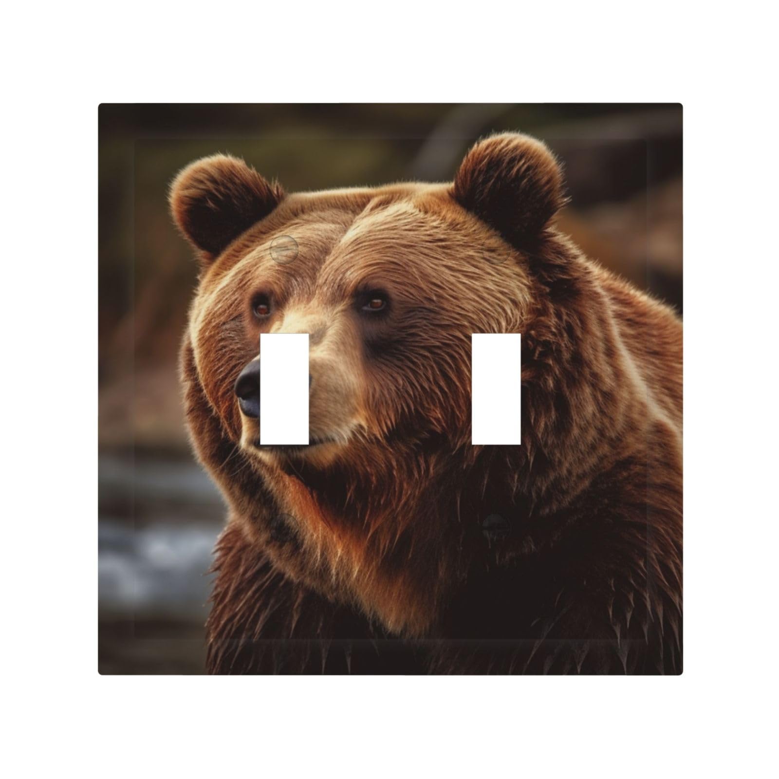 2-Gang Decorator Wall Plate Grizzly Bear Light Switch Cover Double Toggle Receptacle Wall Plate Mid Size 4.9" x 5" Wallplate Unbreakable Polycarbonate Outlet Faceplates Covers