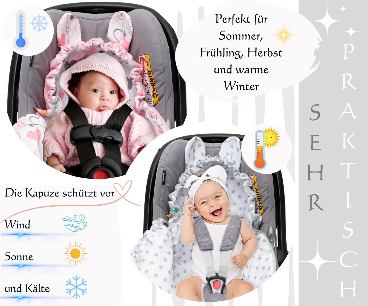 Mikos Coprigambe per ovetto, in tessuto di velluto con tessuto di cotone per seggiolino auto, coperta per passeggini, ad esempio Maxi Cosi (grigio)