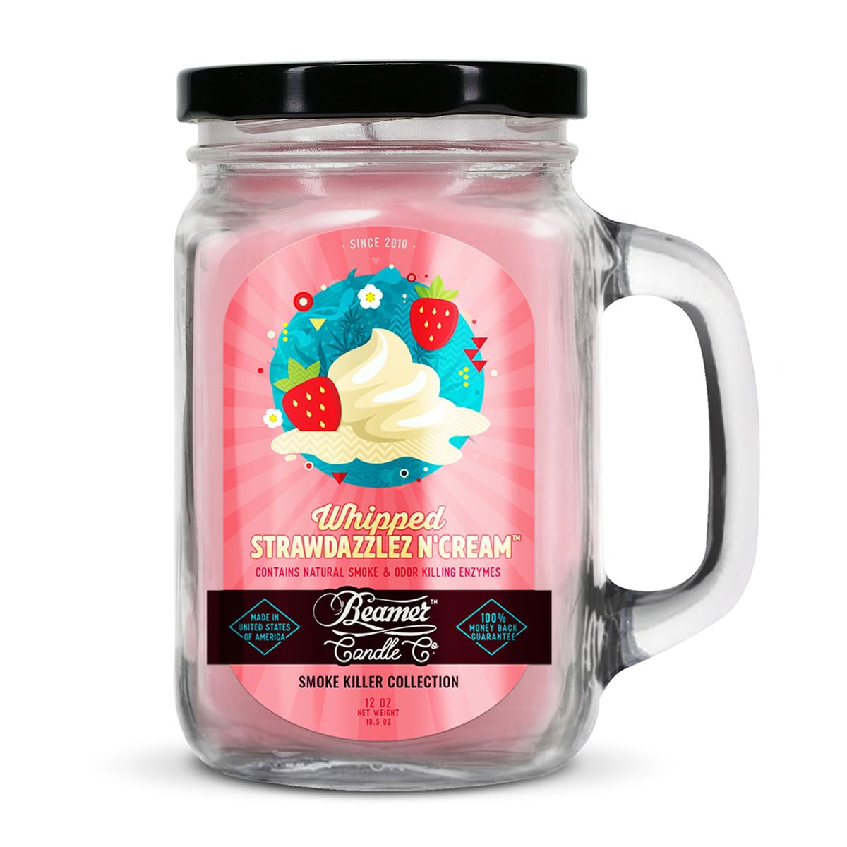 BeamerCandle Co. - Whipped Strawdazzlez N Cream Candle – Sweet Strawberry & Creamy Vanilla Scent - Odor Eliminating - High Fragrance - Large 12oz Mason Jar - 90 Hour Burn Time