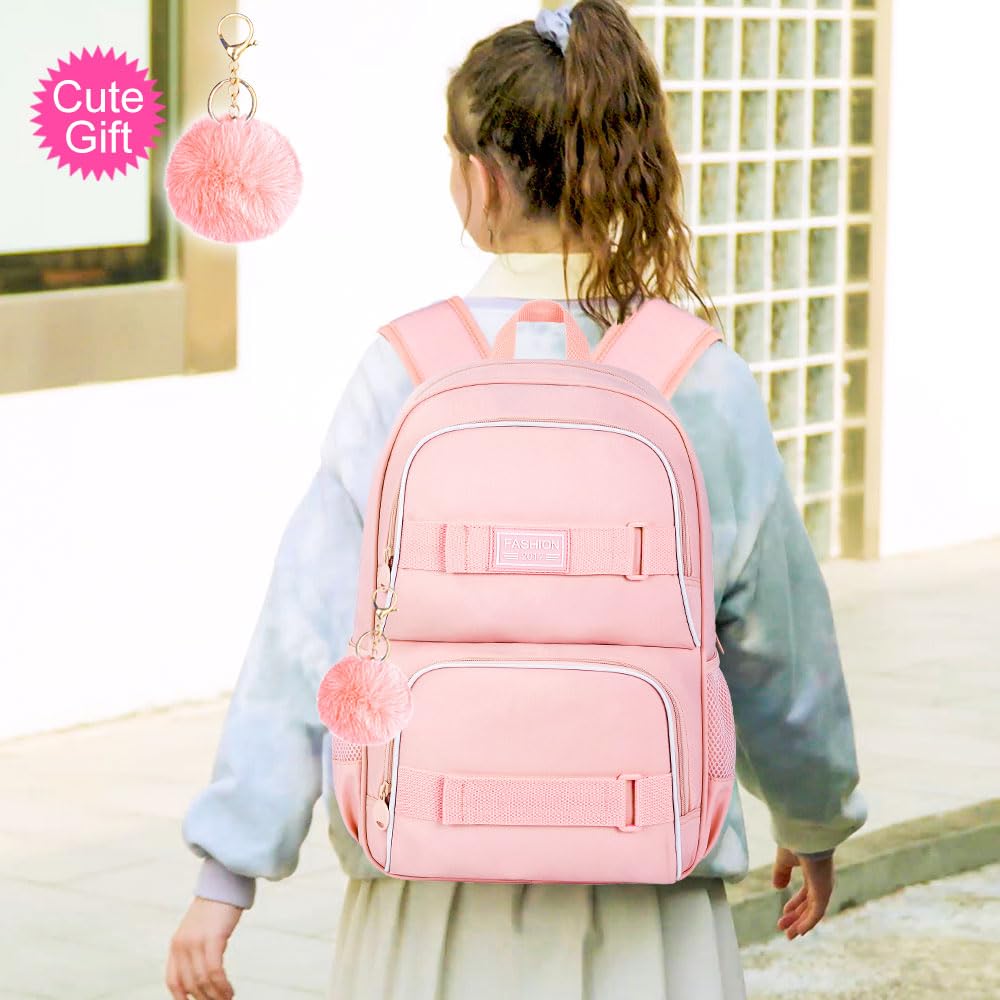 3 zaini per computer portatile, 40,6 cm, per scuola, università, per adolescenti, ragazze, donne, studenti, zaini resistenti all'acqua con borsa per il pranzo (rosa), rosa classico, 43 cm, zaini da