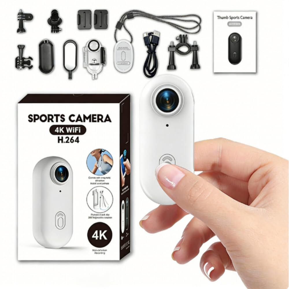 TKMARS Cámara Deportiva 4K con Estabilizador, 360 Camera Action CAM, Cámara Digital Compacta 4K, Cámara Acuática, Montaje Magnético/Pinza, 120min Batería, Ideal para Bici/Moto/Mascotas