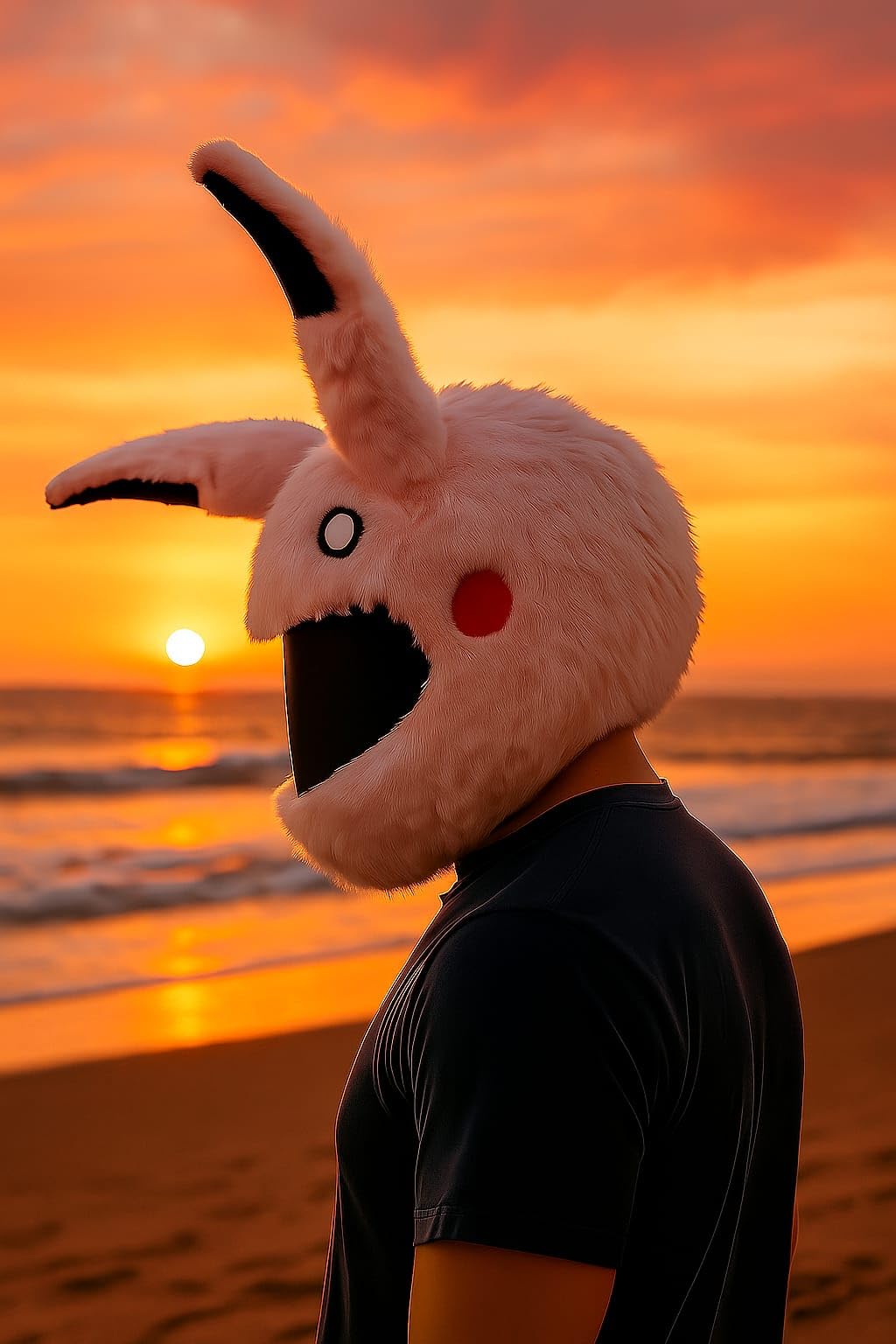 Crazy Bunny Helmet Cover – Soft Plush Pink Rabbit Design, Funny Cartoon Style Decoration for Motorcycle & Scooter Riders, Universal Fit & Eye-Catching Protective Helmet Accessory-image-20