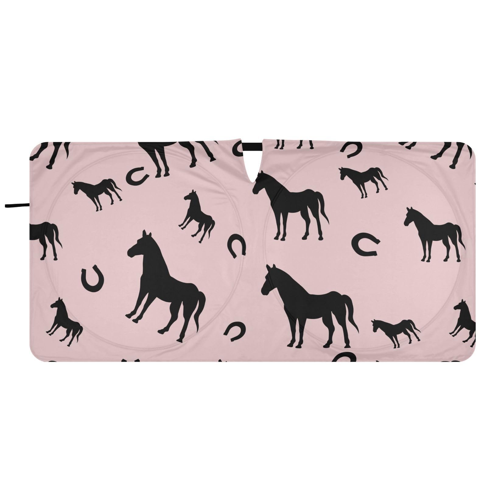 Horse Horseshoe Front Windshield Sun Shade for Car Trucks Foldable Car Sun Visor with Storage Pouch Sun Heat Protection for Automotive Interior Accessories Most Sedans SUV Window