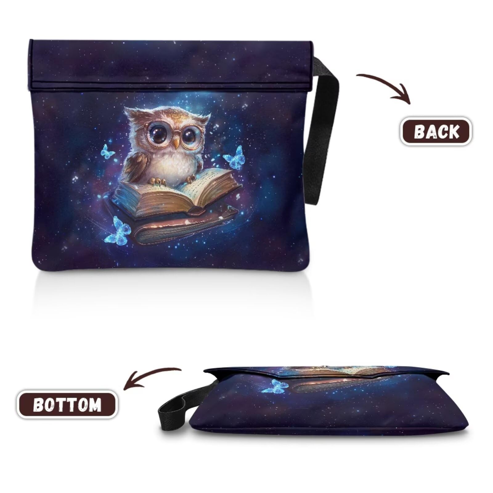 ZIATUBLES Book Sleeve for Book Lovers Books Protector Covers Button Closure Paperback Book Pouch 30x24 CM Large Capacity Carrying Case, Vintage Owl Butterfly Moon Print - Image 3