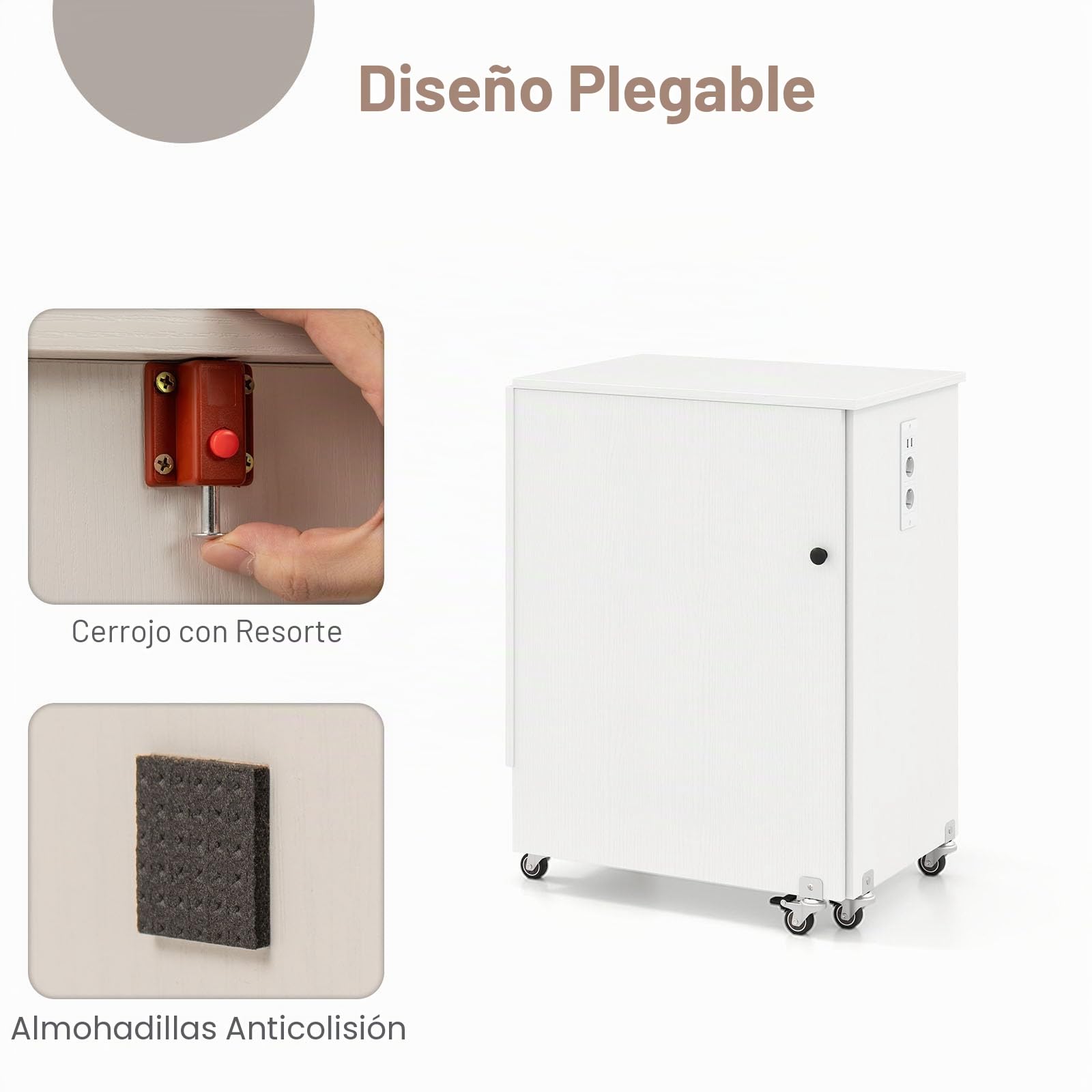 LIFEZEAL Mesa de Coser Plegable con Base de Carga, Armario de Máquina de Coser Móvil con Estante y Cajones, Armario de Costura Multifuncional con Ruedas para el Hogar y la Oficina (Blanco)