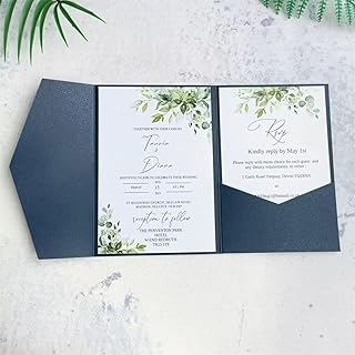 Navy Blue Pocket Envelopes for Wedding Invitations Tri Fold Sturdy Invitation Folders 20 Sets (Navy Blue)